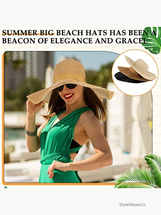 6 Pack Women Straw Sun Hat Floppy Wide Brim UV Protection Foldable Beach Travel main image 5